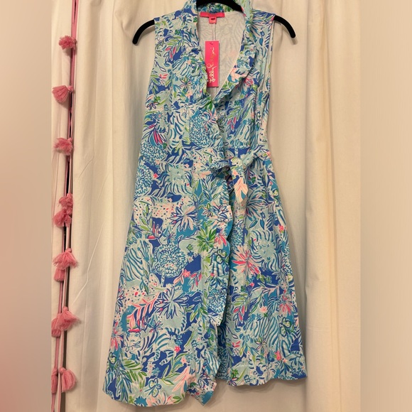 Lilly Pulitzer Dresses & Skirts - NWT Lilly Pulitzer Romeo Wrap Dress Coastal Blue Lion Around